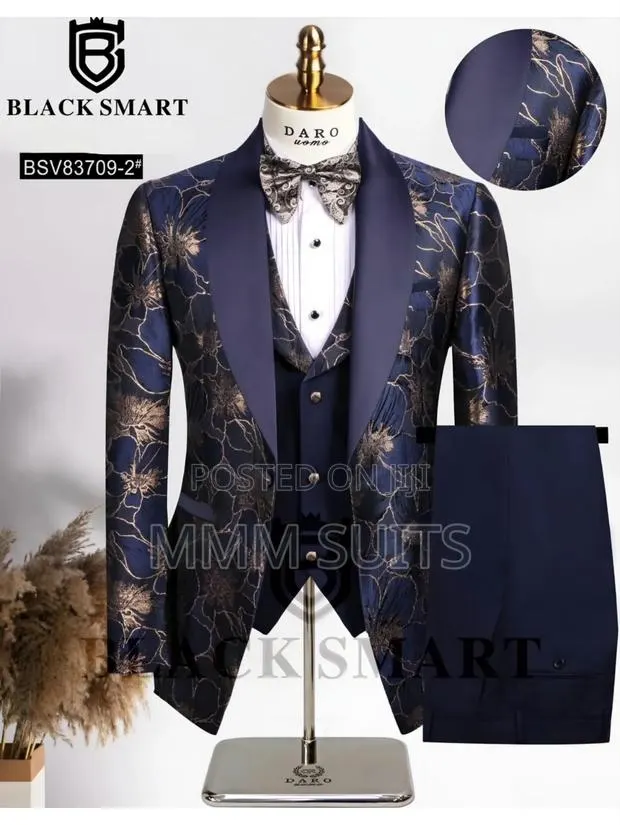 Elegant 3-Piece Turkish Designer Men's Suit in Blue-Black in All Sizes · Photo 1