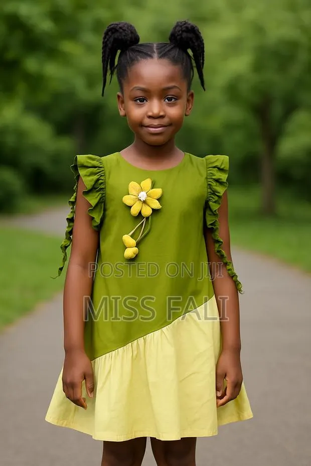 Amazing Green and Yellow Dress for Girl. 9-10y · Photo 1