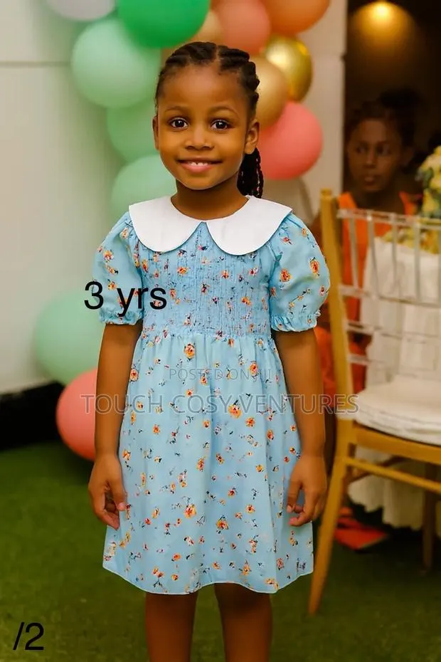 Light Blue Floral Dress With Peter Pan Collar (3 Yrs) · Photo 1
