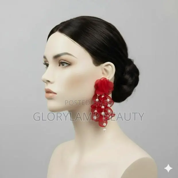 Rose Petal Drop Earrings With Pearls – Statement Jewelry for Women · Photo 1