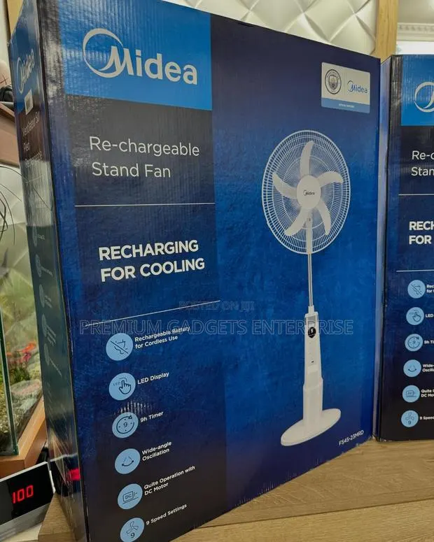 Midea 9-Speed 18" Night Light, Usb Port Rechargeable Stand Fan · Photo 1