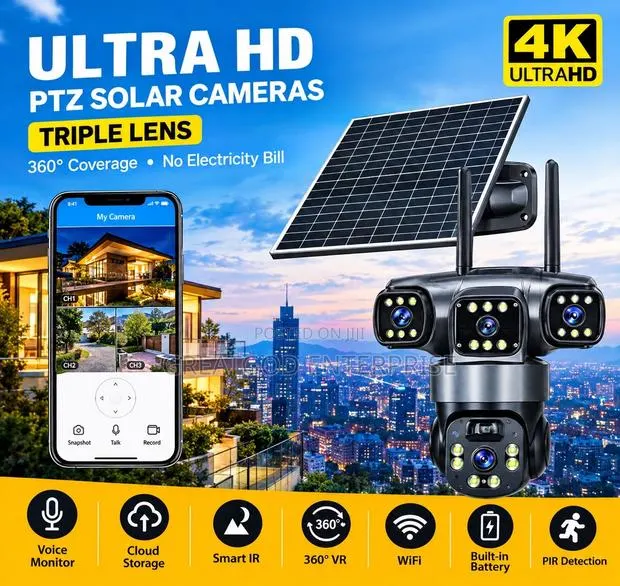 4K Triple-Lens PTZ Solar-Powered Security Camera · Photo 1