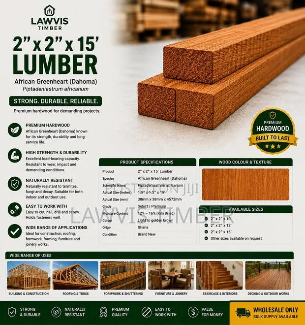 2” × 2” × 15’ Dahoma Lumber | Premium African Greenheart Hardwood · Photo 1