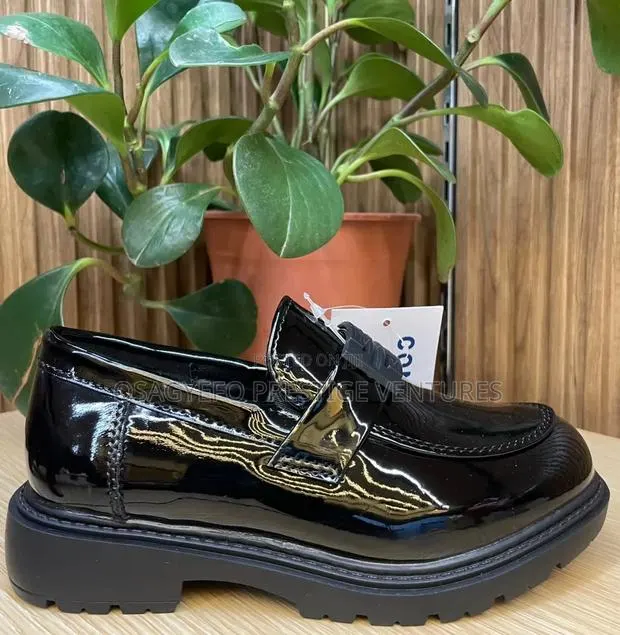 Kids Black Patent Leather Chunky Loafers