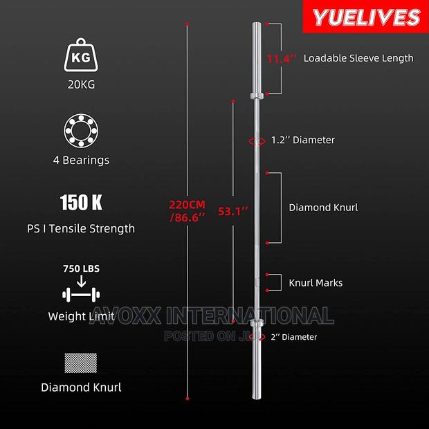 YUELIVES Olympic Bar 7ft Solid Barbell 750lb/1000lb Capacity · Photo 2