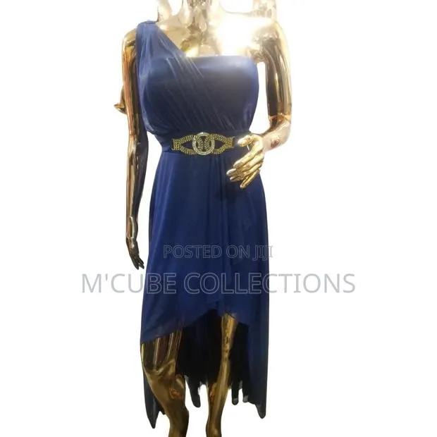 Navy One-Shoulder Belted Dress · Photo 1