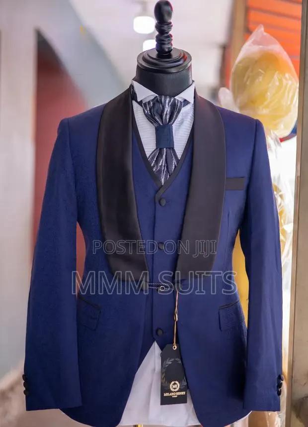 Quality Turkish 3-piece Men Suit Blue-black Patterned · Photo 1