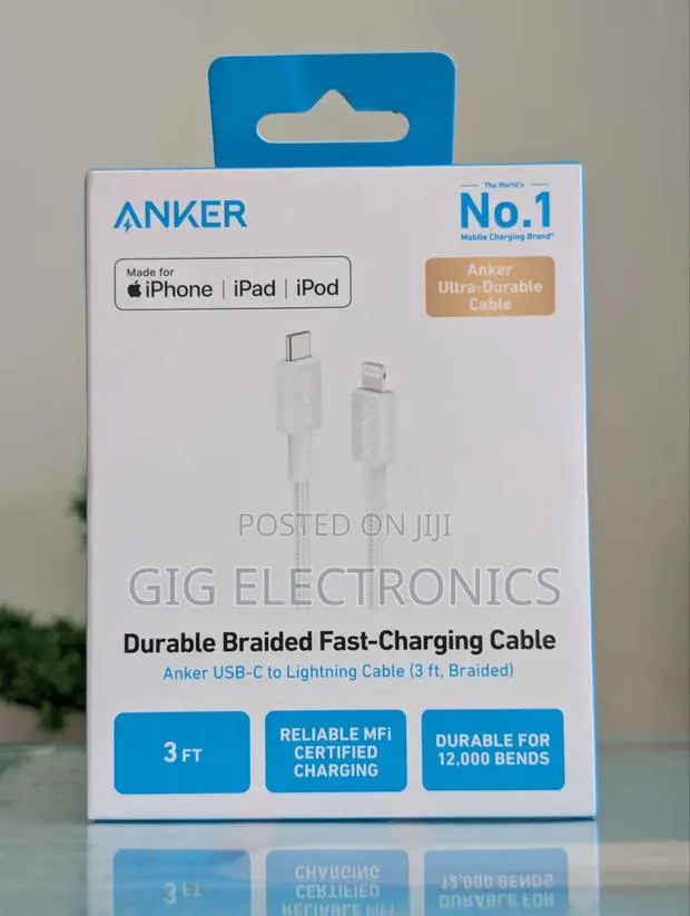 Anker Bio-Braided USB-C to Lightning Cable (White, 3') · Photo 1