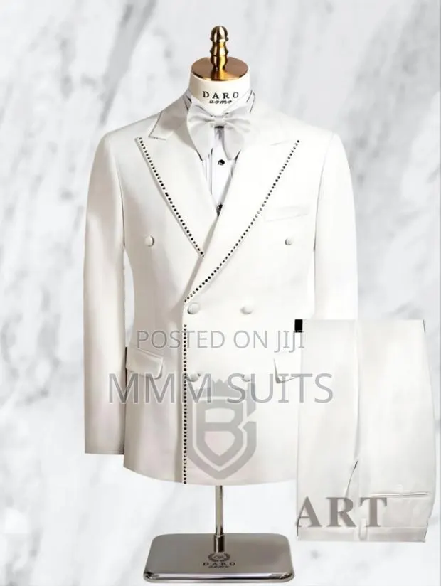 Elegant Turkish 2-piece Double-breasted Men's Suit Stones In Off-white · Photo 1