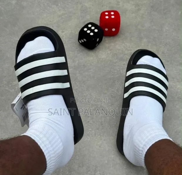 Black and White Adidas Adilette Aqua Slides · Photo 1