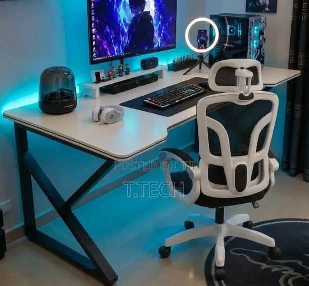 Modern Ergonomic Desk & Office Chair Combo – White & Black