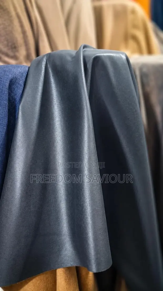 Premium Navy Blue Leatherette Upholstery Fabric · Photo 1