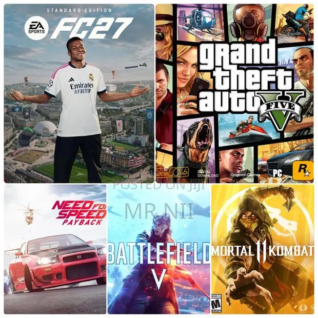(NOT CD) Fc 27 + Gta v + Bf v + NFS Payback + Mk 11 (Xbox PS)