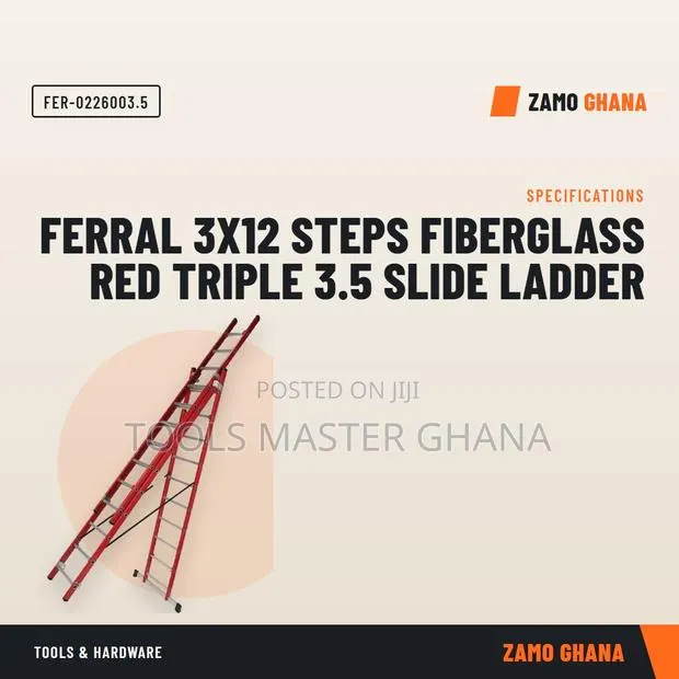Ferral 3X12 Steps Fiberglass Red Triple 3.5 Slide Ladd - FER-.5 · Photo 1