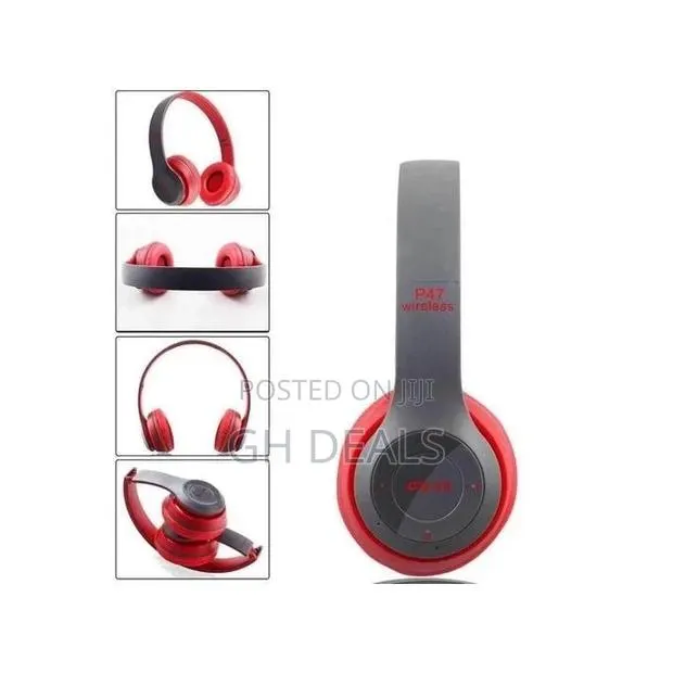 47 Folding Wireless Bluetooth Headphone - Grey/Red · Photo 1
