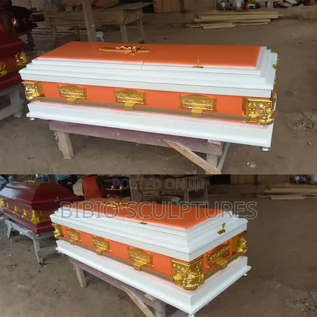 High Quality White and Orange Designer Casket · Photo 1