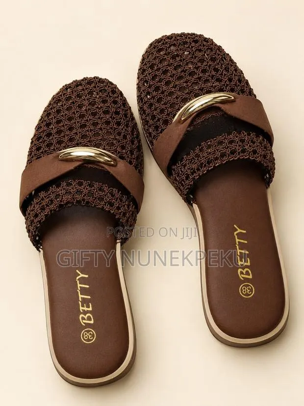 Title: Ladies’ Betty Luxury Slippers – Black & Brown, Size 38 · Photo 1