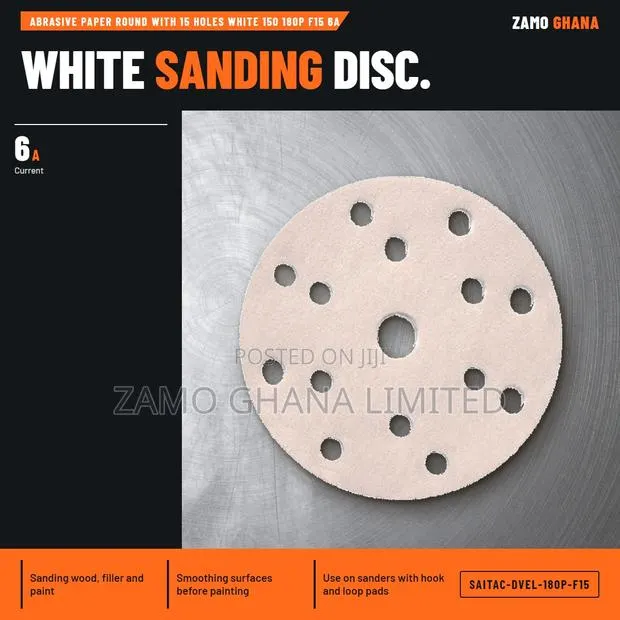 Abrasive Paper Round With 15 Holes White 150 18 - SAITAC-DVEL-180P-F15 · Photo 1