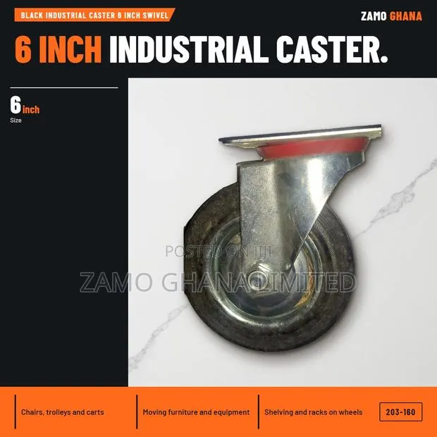 Black Industrial Caster 6 Inch Swivel - 203-160 · Photo 1