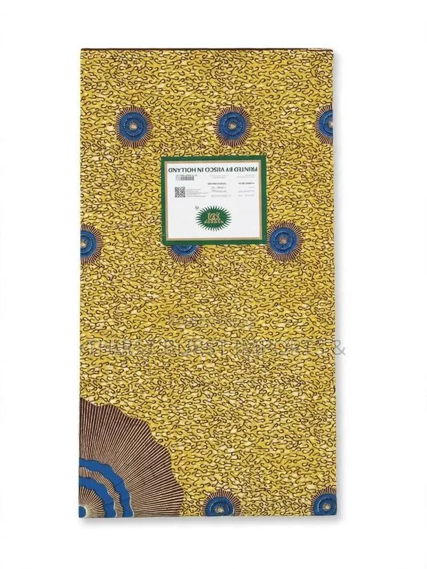Original Vlisco Holland Wax 6 Yards Yellow Blue Target Print Real QR · Photo 1