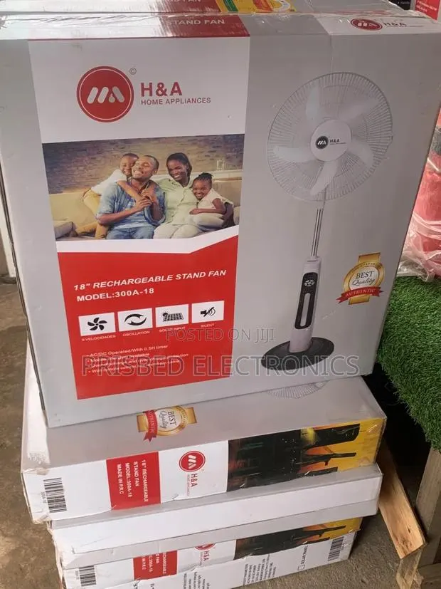 H a Durable Rechargeable Standing Fan 18" · Photo 1