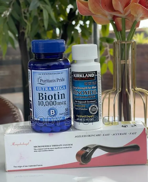 Beard and Hairline Kit- Kirkland Minoxidil + Biotin + Roller · Photo 1