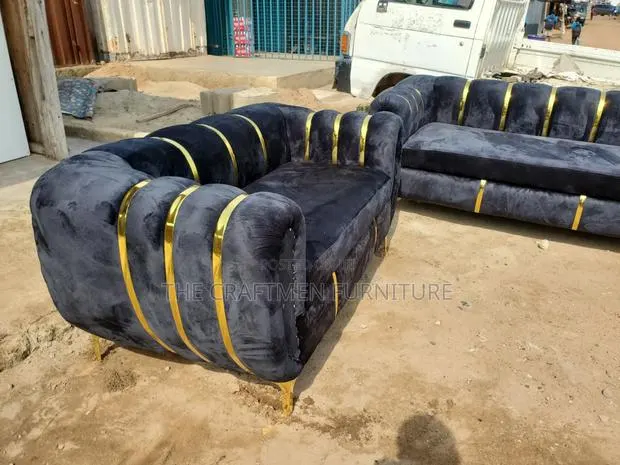 Luxury Sofa Set Velvet Black. · Photo 1