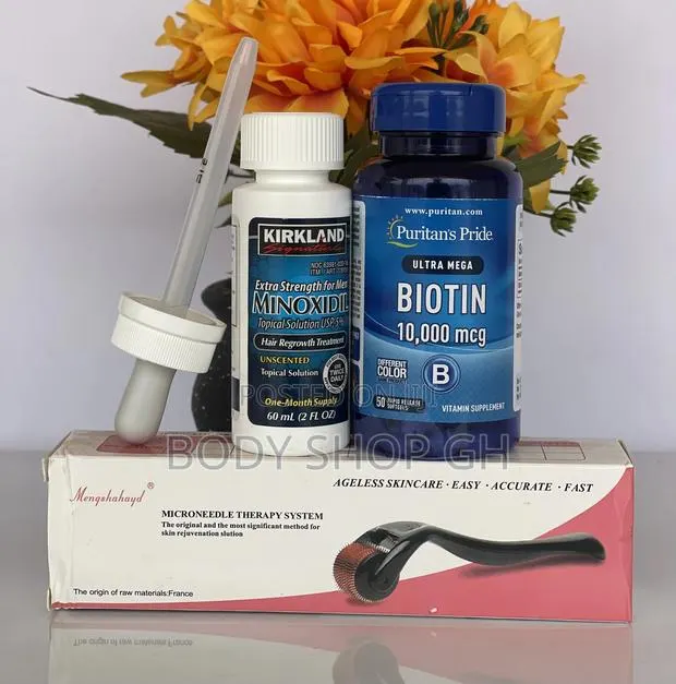 Biotin ( 10,000mcg) + Kirkland Minoxidil + Derma Roller · Photo 1