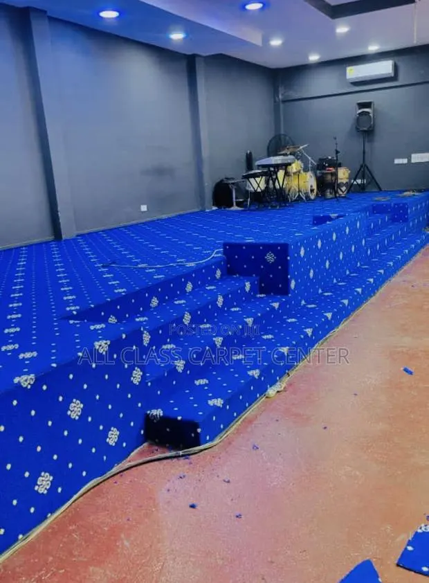 Blue With Yellow Design Heavy and Thick Fluffy Carpet for Churches · Photo 1