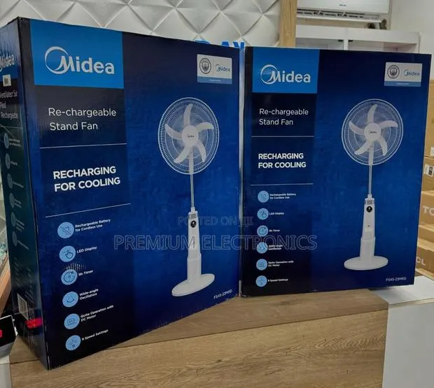 Midea 18" 9-Speed Battery Rechargeable Stand Fan W/ 25w, 5 Blades, · Photo 1