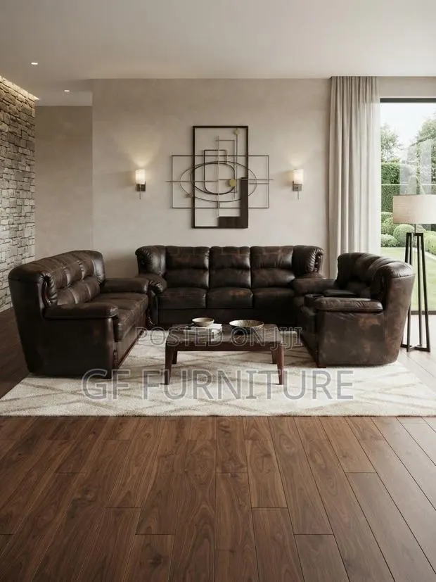 Contemporary Distressed Leather Sofa Set · Photo 1