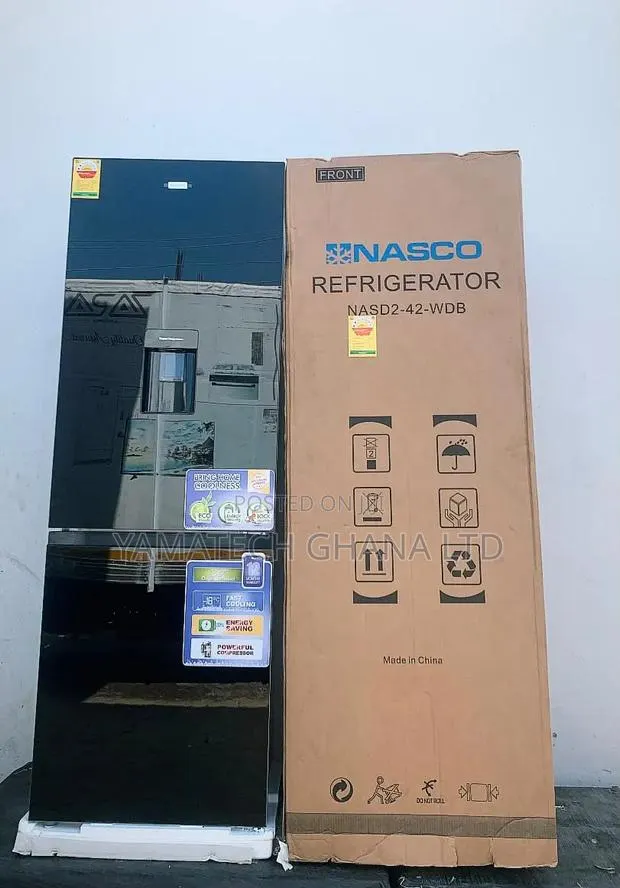 Nasco 309 Litre Bottom Freezer Black Mirror Fridge With Dispenser · Photo 1