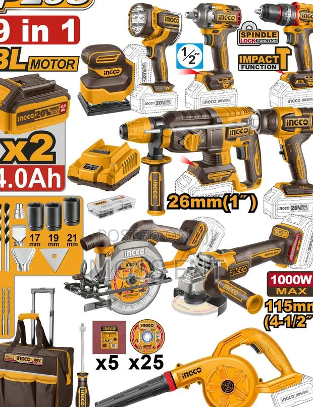 9 PCS Cordless Industrial Combo Kit 20v - Cosli250381 · Photo 1