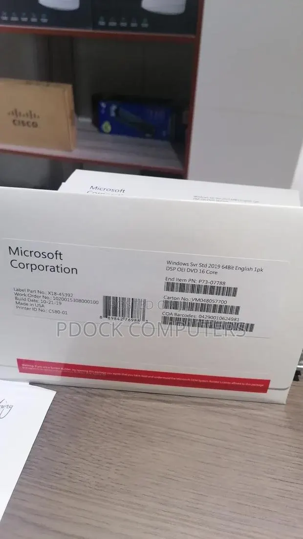 Windows SVR STD 2019 64bit English 1pk DSP OEI DVD 16 Core · Photo 1