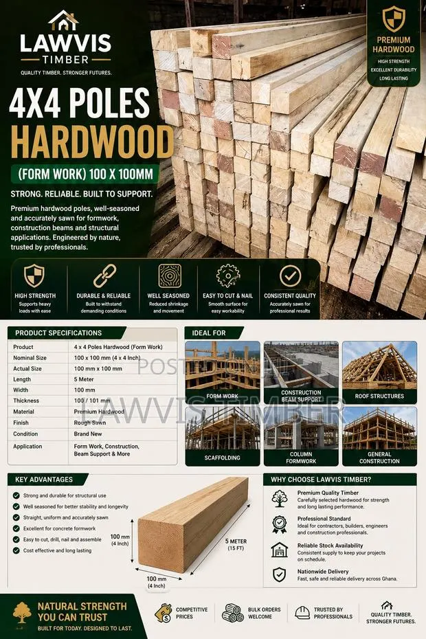 4×4 Hardwood Poles (100 × 100 Mm | 5 M) · Photo 1
