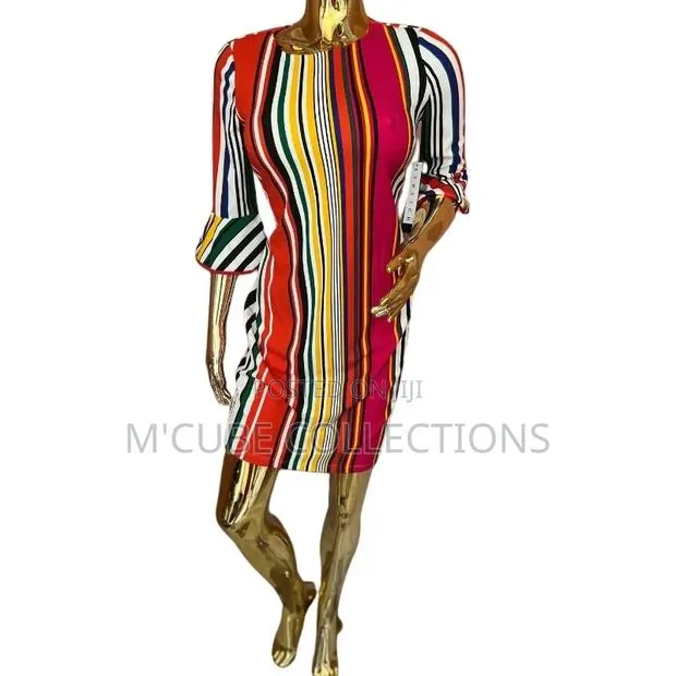 Rainbow Stripe Ruffled-Sleeve Dress · Photo 1