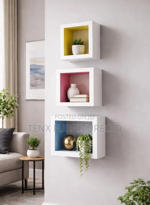 3pcs Vertical Stacked Square Wall-Mounted Shelves, · Photo 1