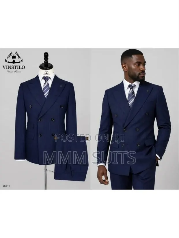 Eloquent 2-Piece Vinstillo Stripped Double-Breasted Men's Suit Navy · Photo 1