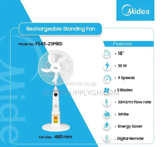 Midea Rechargeable Standing Fan · Photo 1