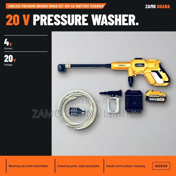 Corless Pressure Washer 30Bar Set 20V 4A 1Battery 1Charger - SGS5410 · Photo 1