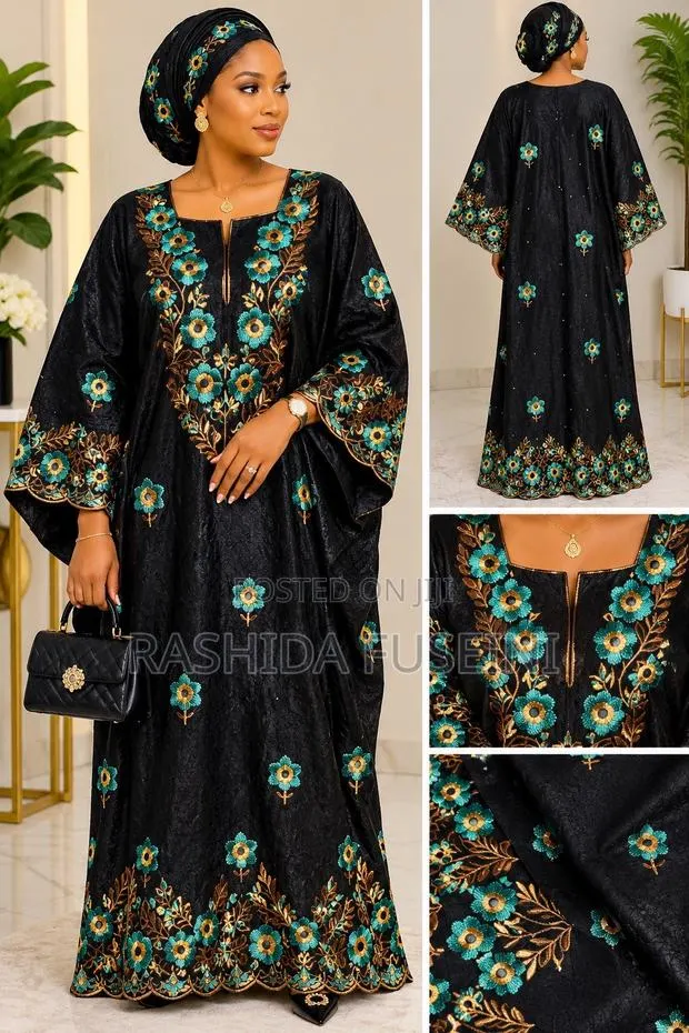 Black Shada Lace With Teal & Gold Embroidery · Photo 1
