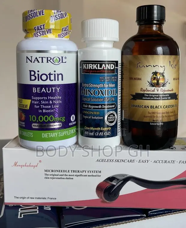 Baldness + Hairline Pack - Biotin + Roller + Kirkland Minox · Photo 1