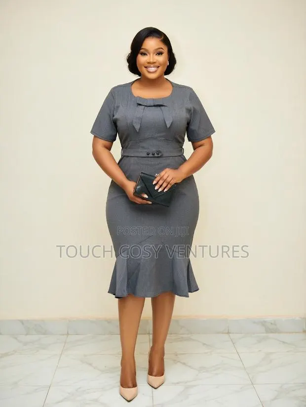 Luxe Gray Bow Belted Ruffle Hem Midi Dress · Photo 1
