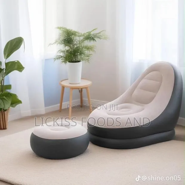 2-in-1 Set Portable Air Inflatable Lazy Sofa Set - Brown · Photo 1