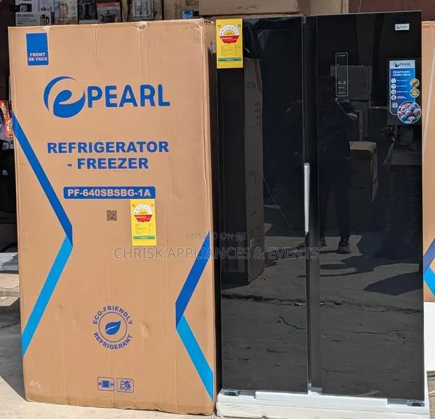 PEARL 436L Side-by-Side Refrigerator – Black Mirror Glass · Photo 1
