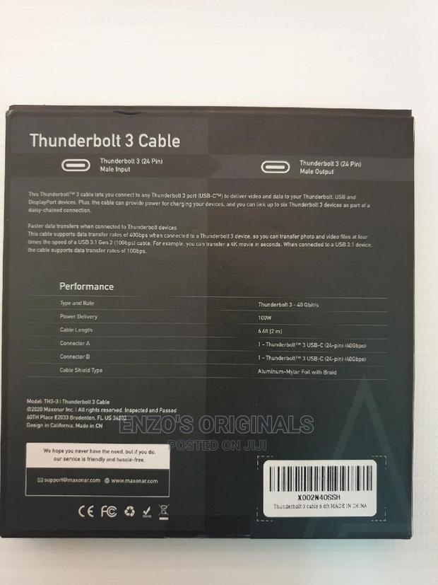 Thunderbolt Bolt 3 Pro Cable 40gbps 60hz 100watt Pd 2 Meters · Photo 2