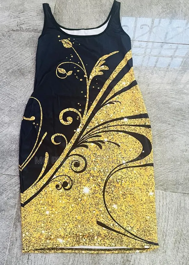 Gold Floral Print Sleeveless Bodycon Mini Dress · Photo 1