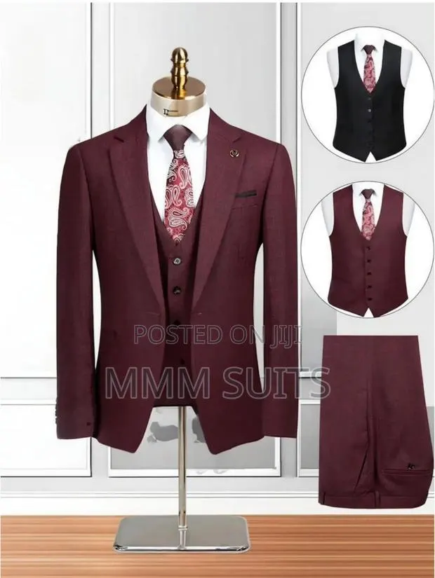Quality 3-Piece Turkish Men's With Tiny Stripes in Wine Colour · Photo 1
