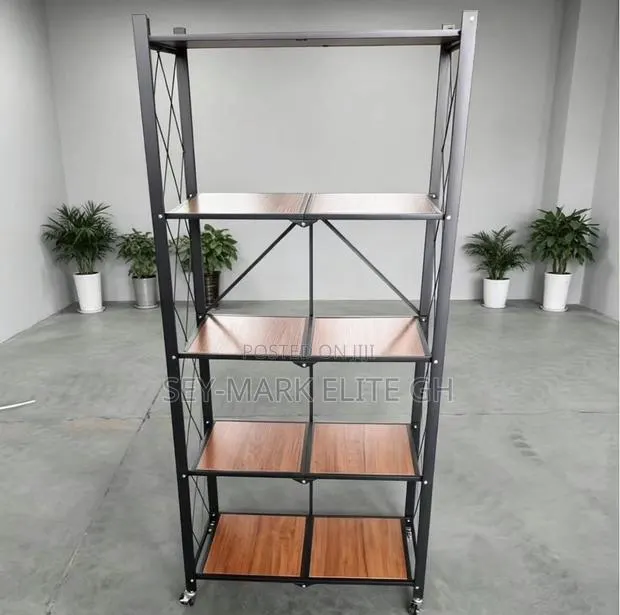 5 Tier Foldable Wooden Metal Storage Rack · Photo 1