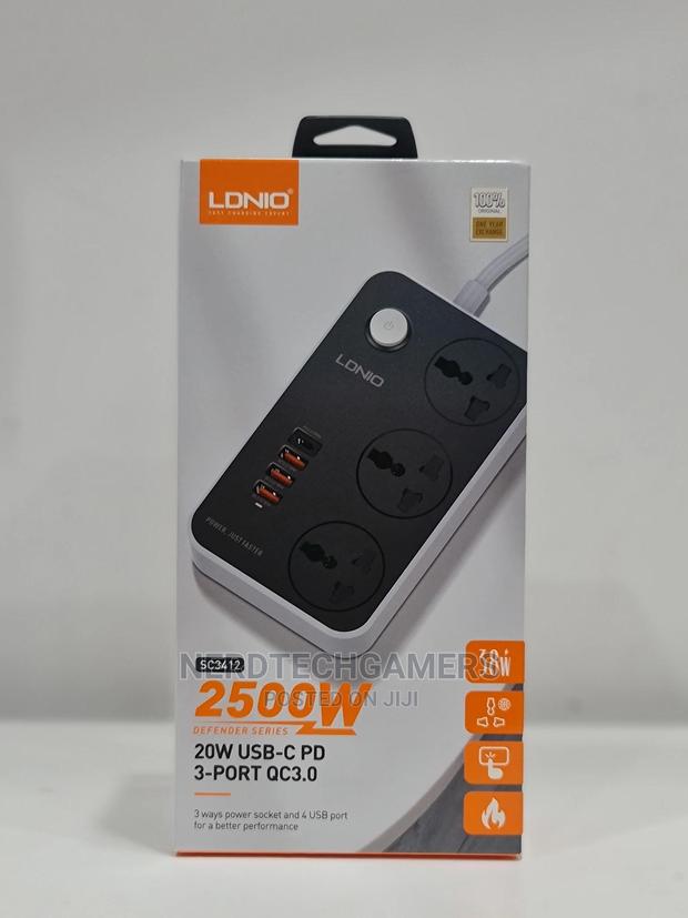 Ldnio SC3412-2 3 Socket, USB-C PD 20W And 3 Port QC3.0 · Photo 1
